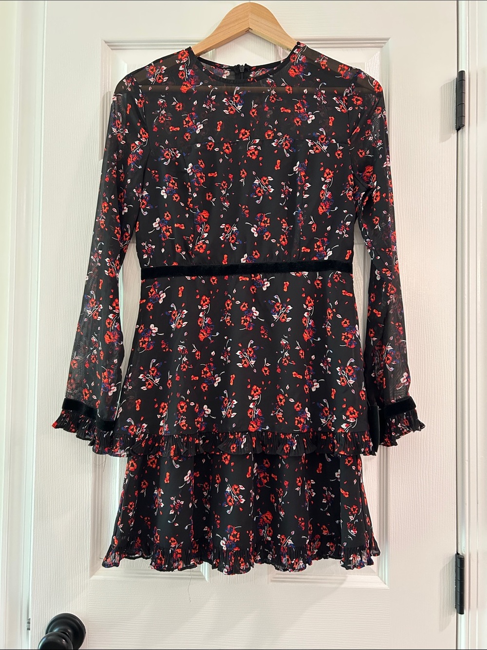 Lulus Black Floral Long-Sleeve Ruffle Dress